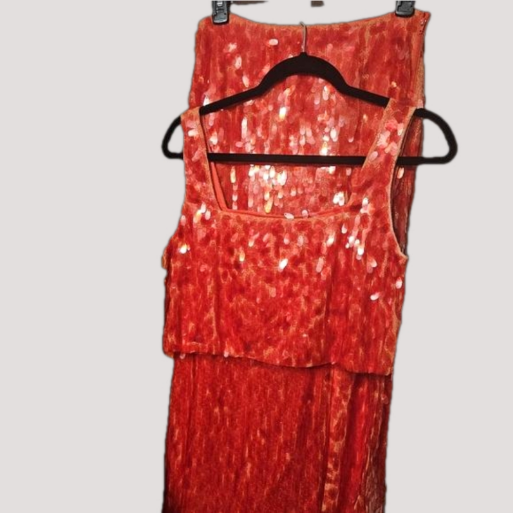 Shoe Dazzle Vibrant Orange Sequin Skirt Two Piece Set